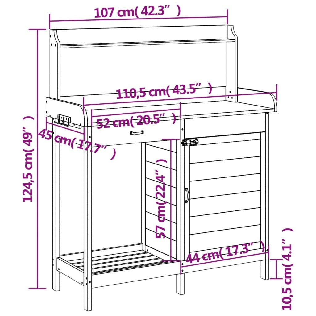 vidaXL Mobile Potting Table, Solid Fir Wood with Zinc Top, 110.5x45x124.5cm, Brown - Image 185 of 215