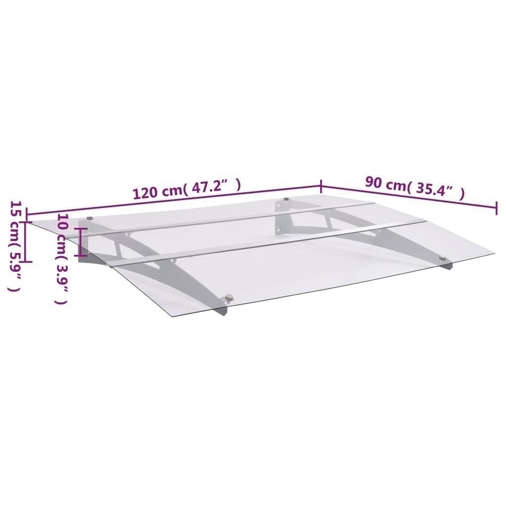 vidaXL Door Awning, 3 mm Polycarbonate, 120x90 cm, Silver and Transparent - Image 161 of 250