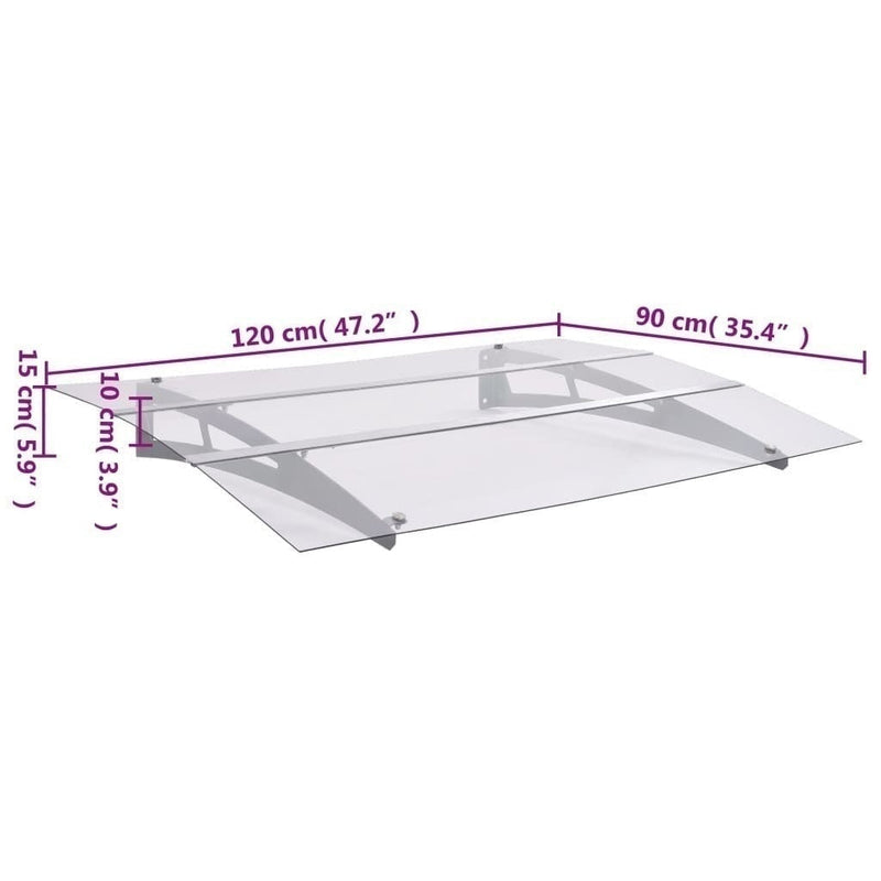 vidaXL Door Awning, 3 mm Polycarbonate, 120x90 cm, Silver and Transparent - Image 161 of 250