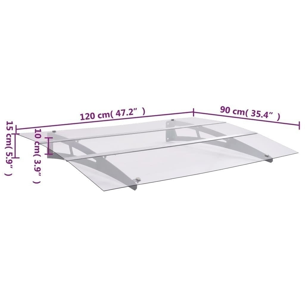 vidaXL Door Awning, 3 mm Polycarbonate, 120x90 cm, Silver and Transparent - Image 191 of 250