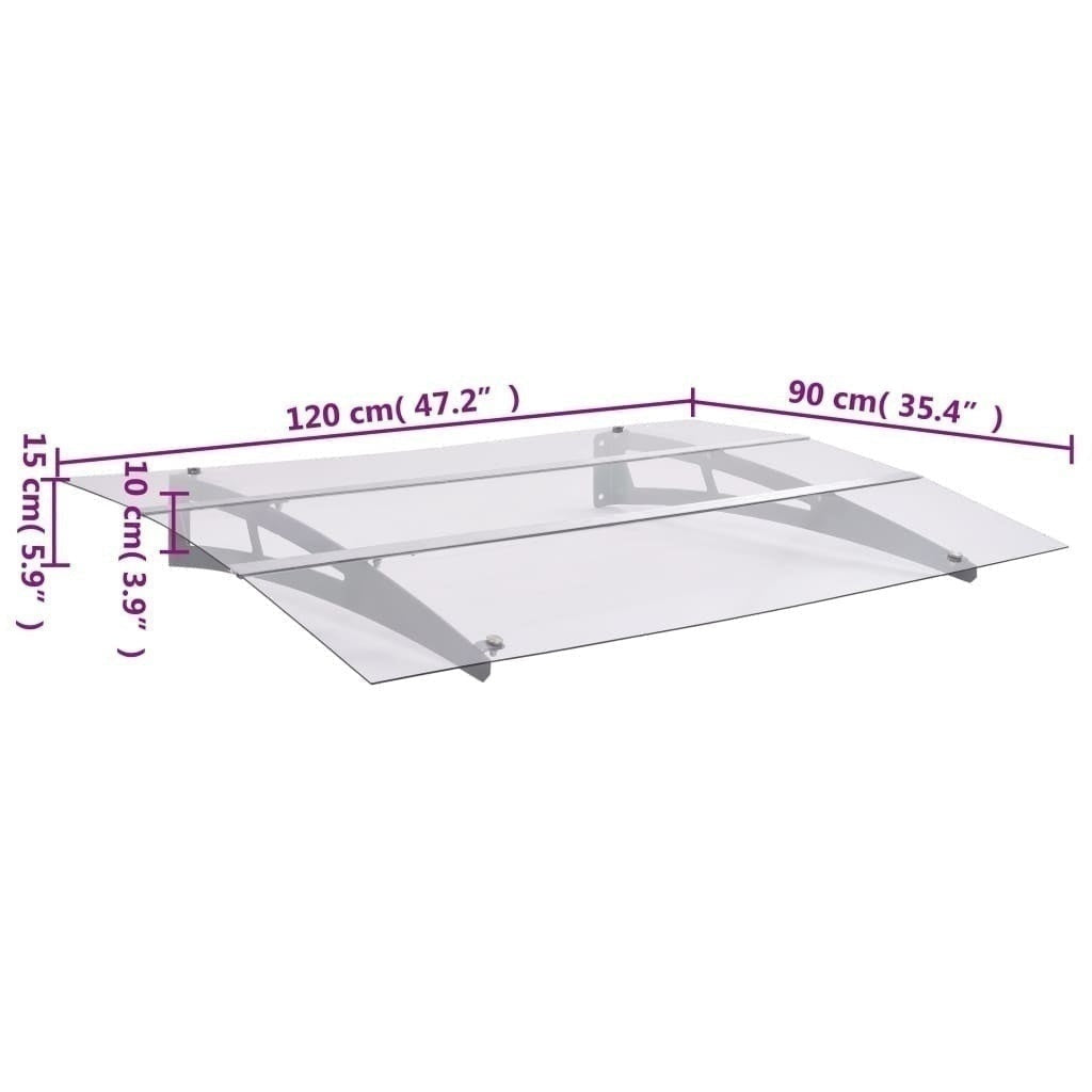 vidaXL Door Awning, 3 mm Polycarbonate, 120x90 cm, Silver and Transparent - Image 206 of 250