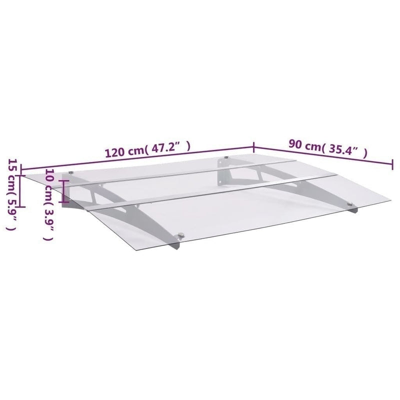 vidaXL Door Awning, 3 mm Polycarbonate, 120x90 cm, Silver and Transparent - Image 223 of 250
