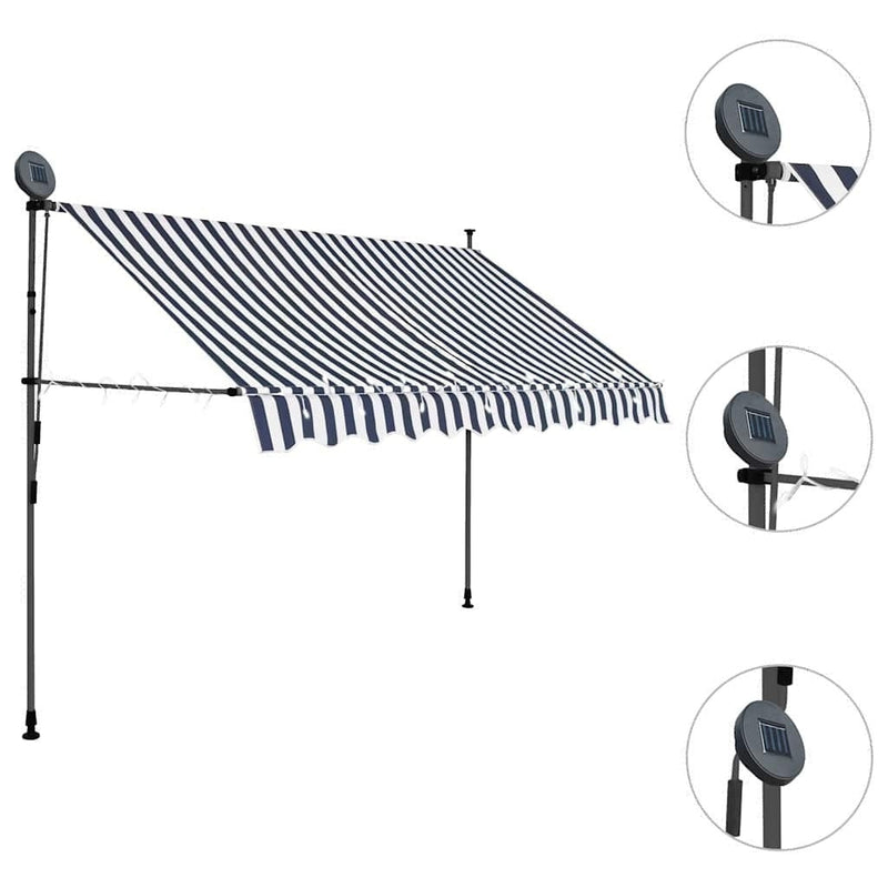 Tenda da Sole Retrattile Manuale con LED, Larghezza 250 cm, Blu e Bianca - Image 234 of 238