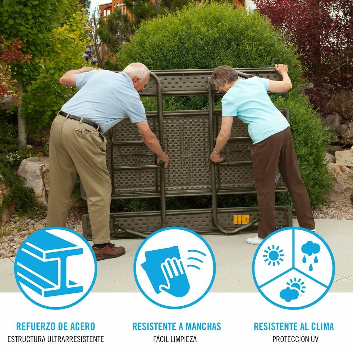 Mesa de picnic Lifetime Madera Marrón Plegable Acero Plástico 183 x 145 x 74 cm - Image 3 of 6