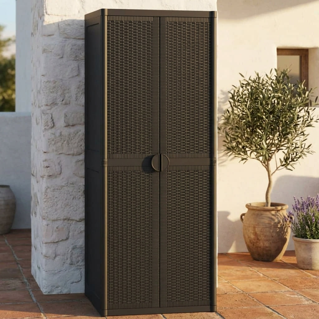 vidaXL Garden Storage Cabinet Black 65x45x172 cm PP Rattan - Image 6 of 89