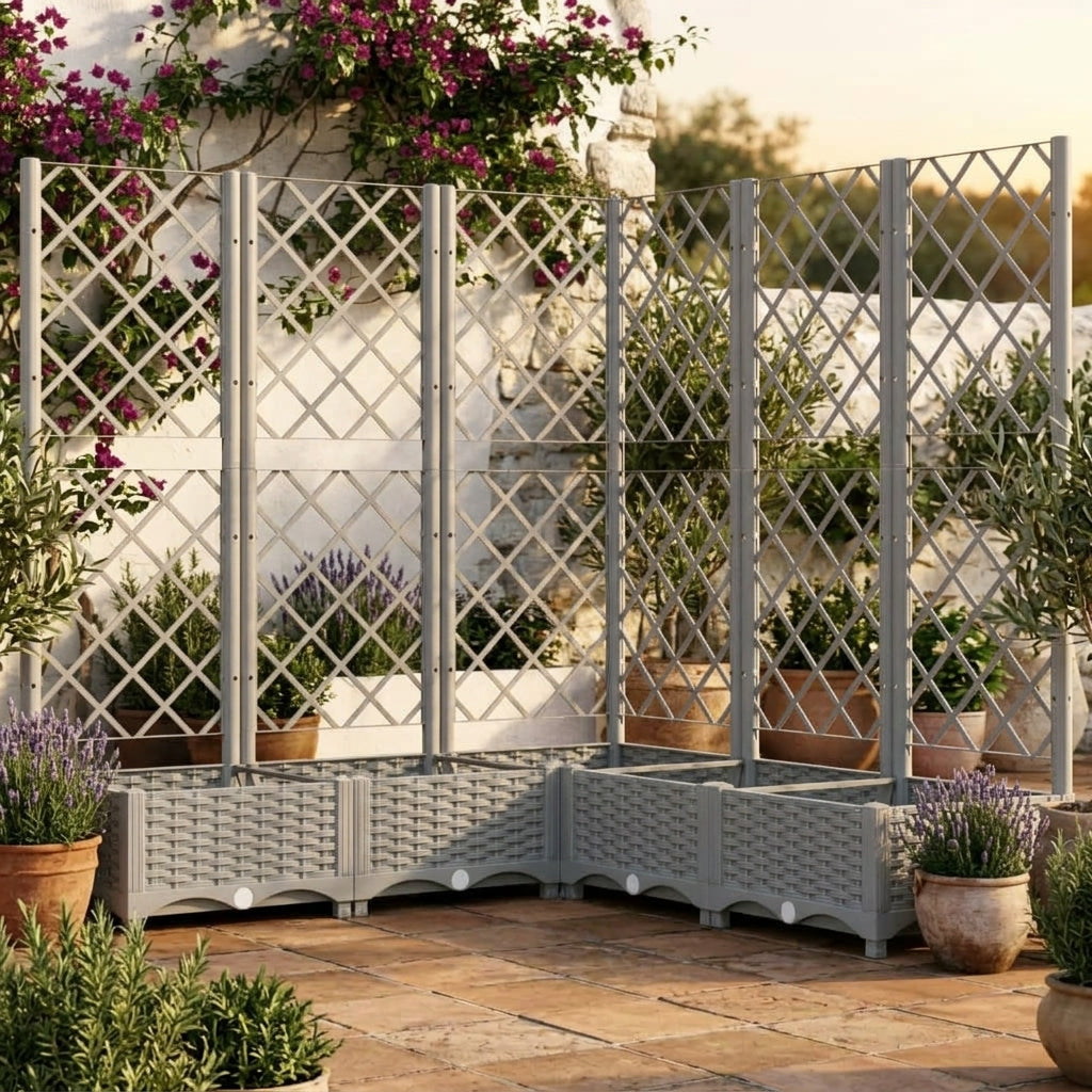 vidaXL Planter with Trellis, PP, 120x120x121.5 cm, Light Grey - Image 1 of 16