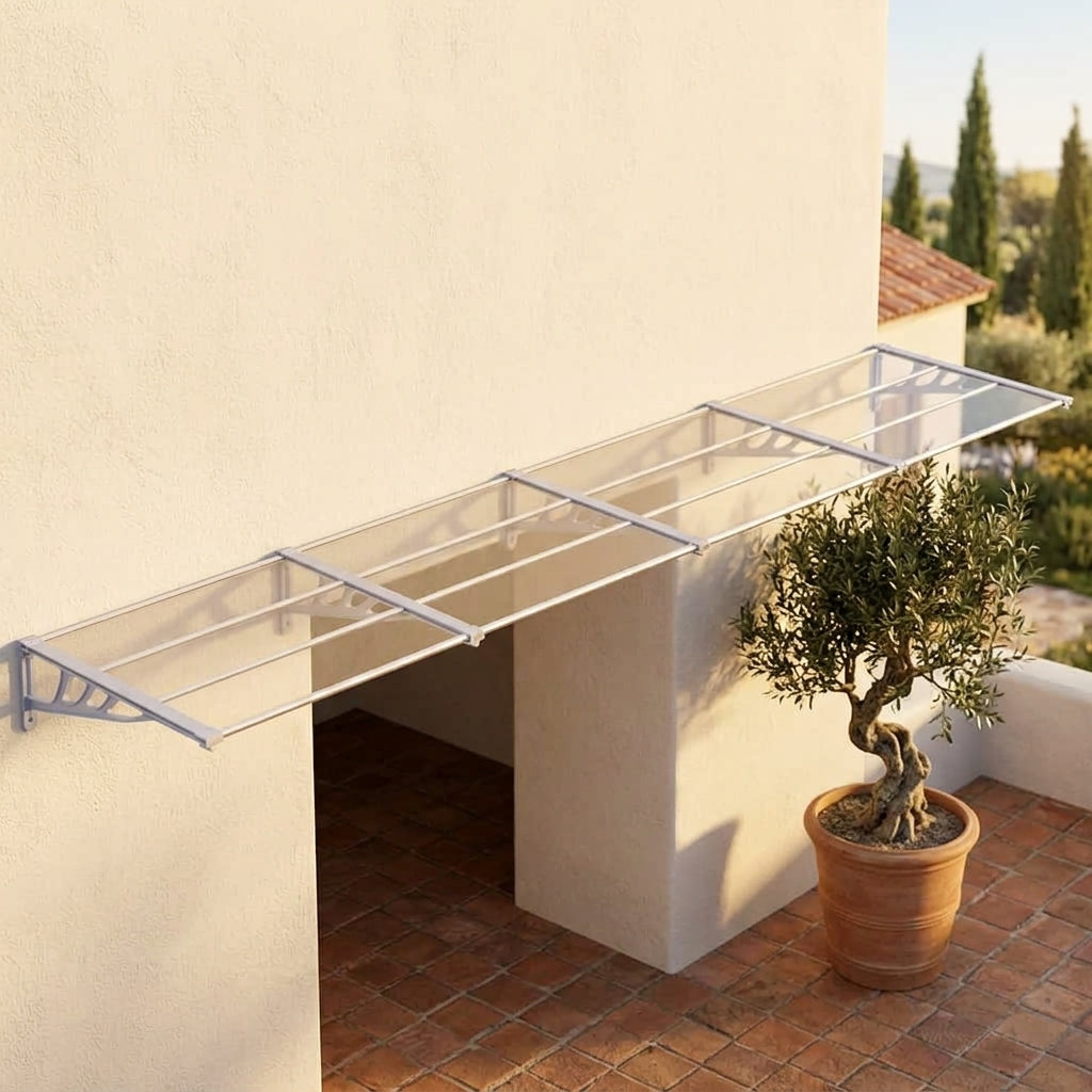 Tettoia per Porta in Policarbonato 396×90 cm Grigio e Trasparente - Image 1 of 11