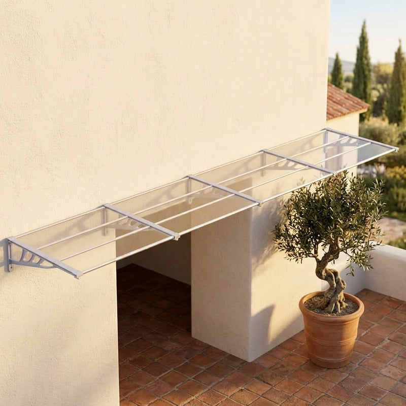Tettoia per Porta in Policarbonato 396×90 cm Grigio e Trasparente - Image 1 of 11