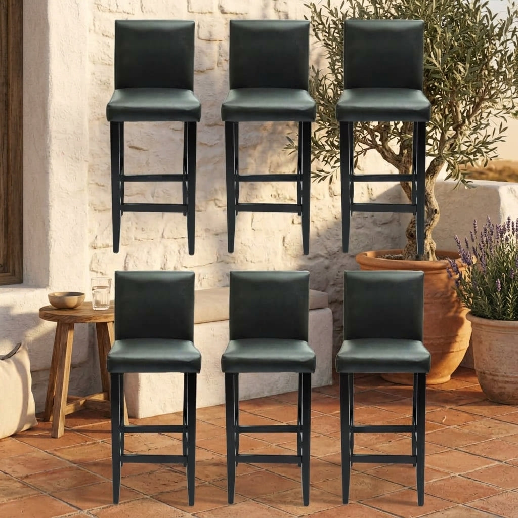 Sgabelli da Bar in Similpelle, set da 6, 41×45×108 cm, Neri - Image 1 of 9