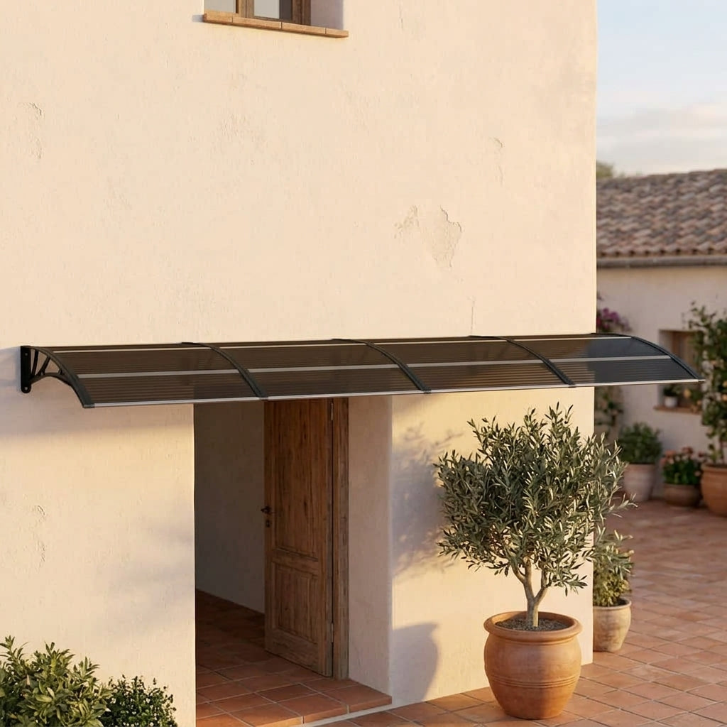 Pensilina per Porta in Policarbonato e Alluminio 350×100 cm Nera - Image 1 of 7