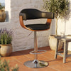 Set 2 Sgabelli da Bar in Similpelle e Legno Curvato, Altezza Regolabile, Nero e Marrone - Image 1 of 5