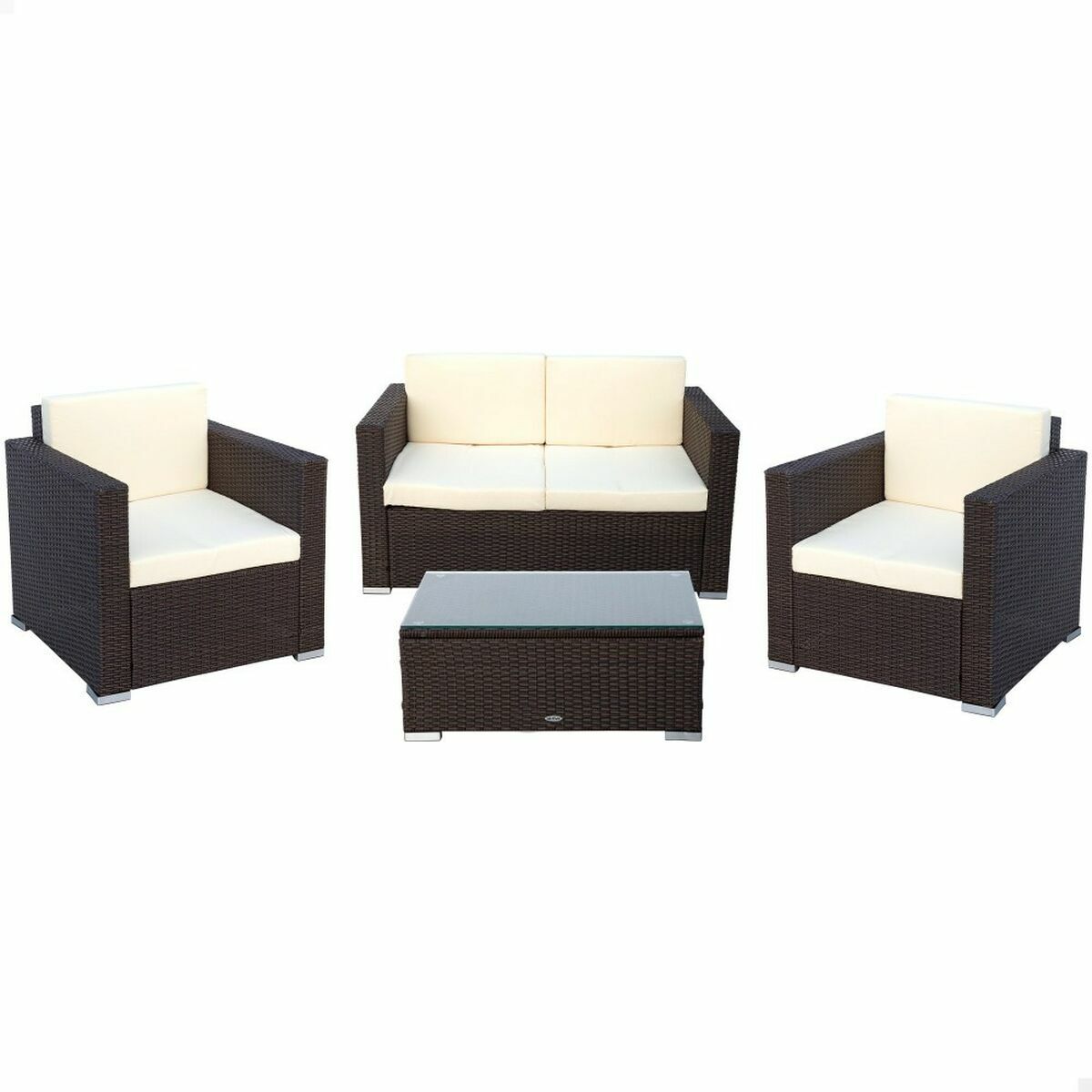 Aktive Set Mobili da Giardino Rattan Acciaio Nero Crema - Divano 128 x 72 cm, Tavolo, 2 Poltrone - Image 1 of 1