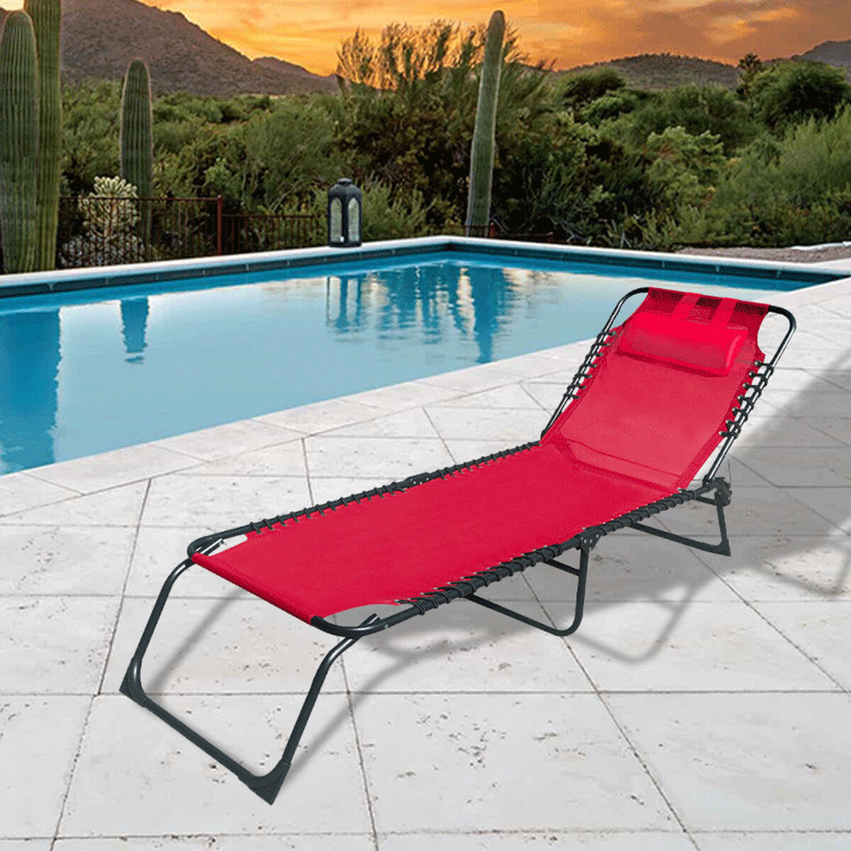 Marbueno Tumbona Plegable de Acero con Cojín para Jardín y Piscina 190X58X27 cm Rojo 10000 - Image 3 of 3