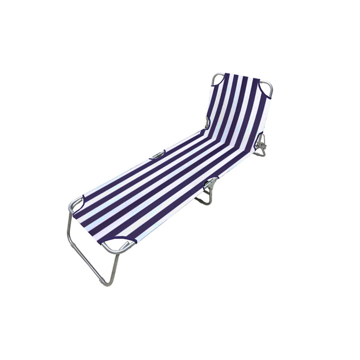 Marbueno Lettino Pieghevole in Acciaio Oxford, Righe Azzurro Bianco, 187x55x24 cm - Image 1 of 2