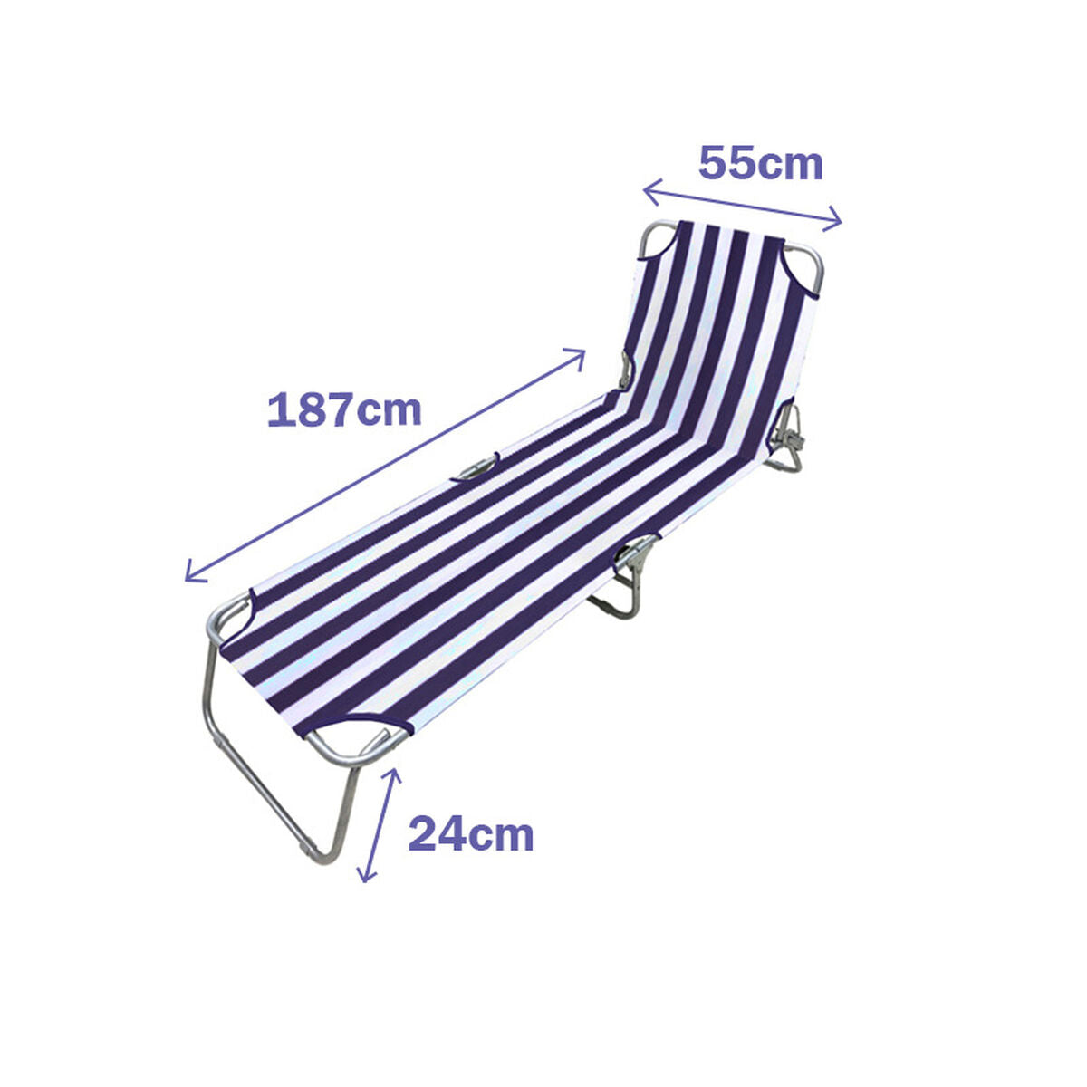 Marbueno Lettino Pieghevole in Acciaio Oxford, Righe Azzurro Bianco, 187x55x24 cm - Image 2 of 2