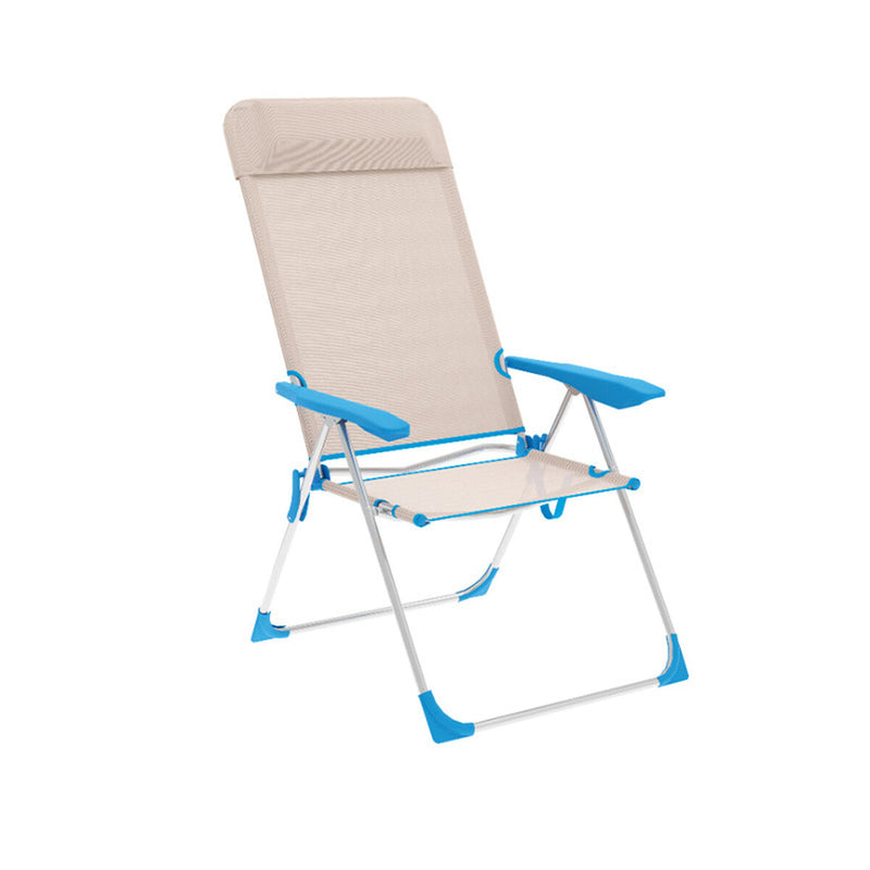Marbueno Silla Plegable 5 Posiciones Aluminio con Cojin Beige/Azul Playa y Piscina 69X58X109 cm 10175 - Image 1 of 2