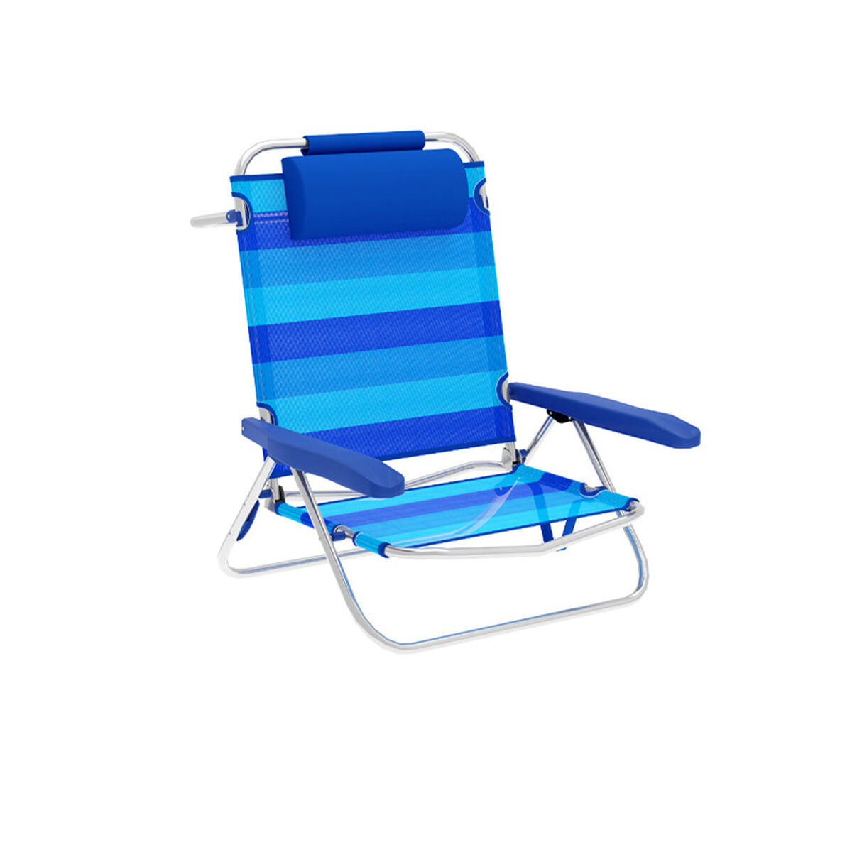 Marbueno Silla Plegable 5 Posiciones Aluminio con Cojin Rayas Azules Playa y Piscina 61X68X82 cm 10242 - Image 1 of 2