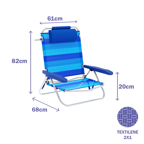 Marbueno Sedia Pieghevole in Alluminio 5 Posizioni 61 x 82 x 68 cm Azzurro - immagine 2 | SolPatio