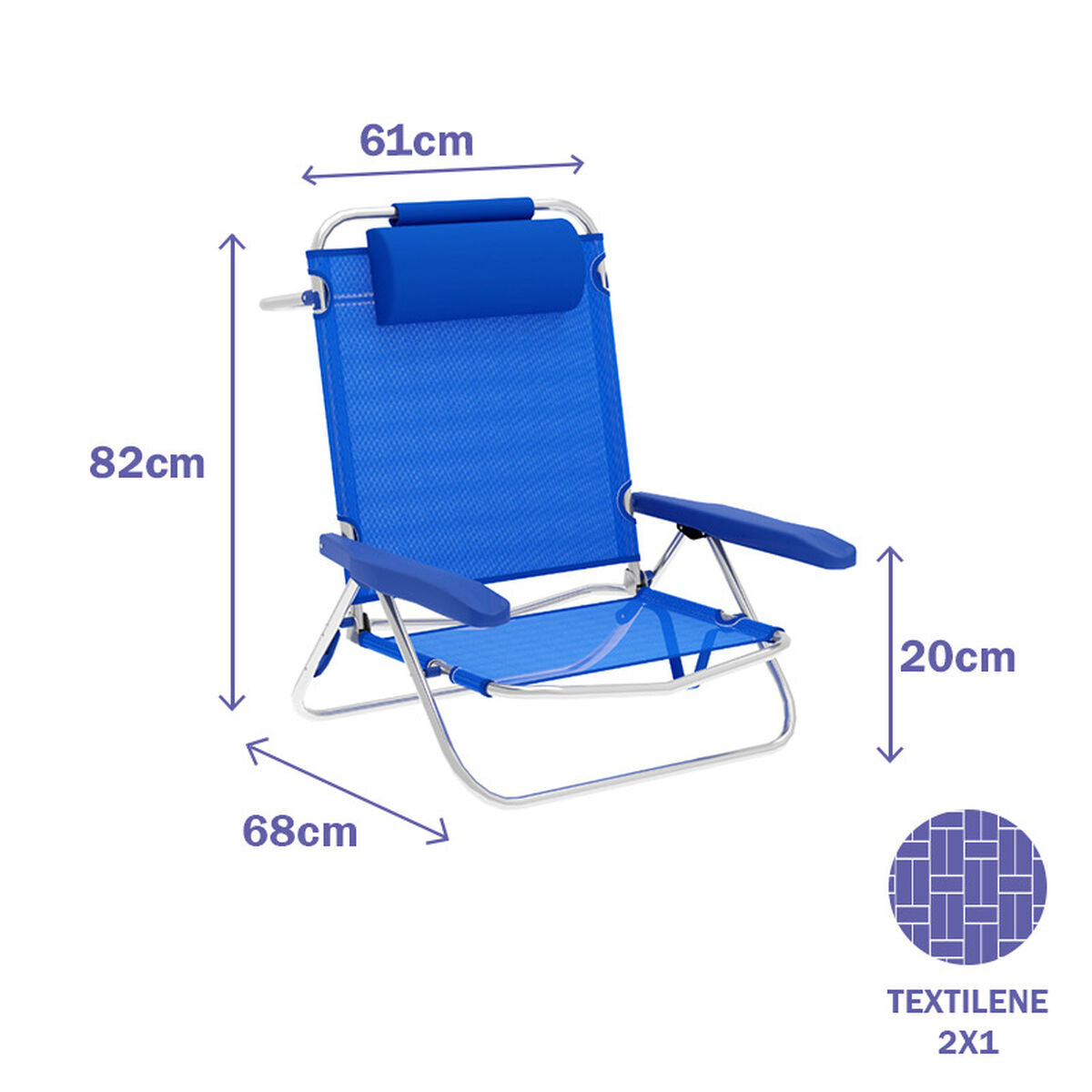 Marca Marbueno Sedia Pieghevole 5 Posizioni Alluminio con Cuscino Blu Mare e Piscina 61X68X82 cm 10243 - Image 2 of 2