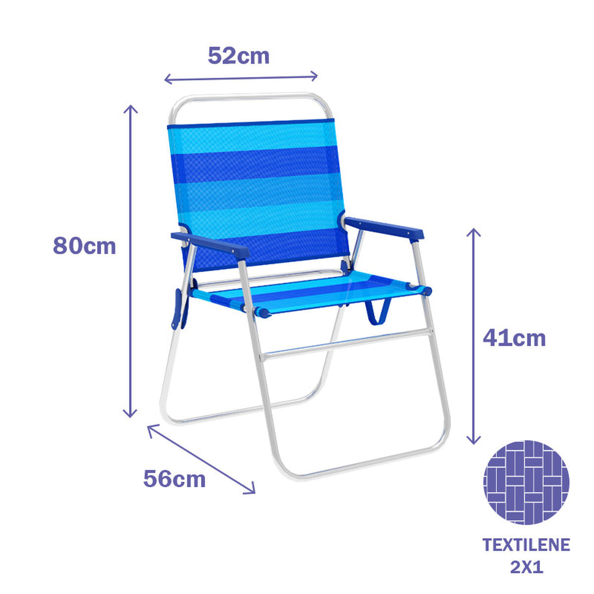 Marbueno Sedia Pieghevole in Alluminio con Cuscino a Righe Blu per Spiaggia e Piscina 52X56X80 cm 10244 - Image 2 of 2