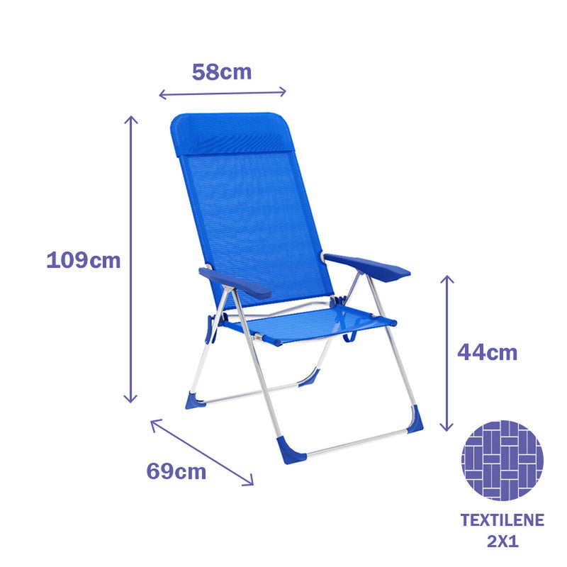 Marbueno Silla Plegable 5 Posiciones Aluminio con Cojin Azul Playa y Piscina 69X58X109 cm 10249 - Image 2 of 2