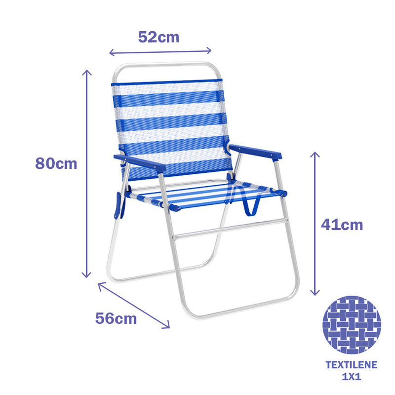 Marbueno Sedia Pieghevole Alluminio Righe Azzurro Bianco 52 x 80 x 56 cm - Image 2 of 2