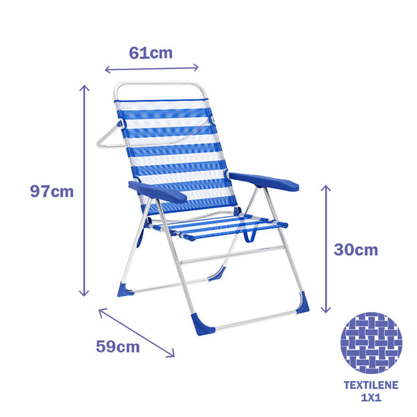 Marbueno Sedia Pieghevole 5 Posizioni in Alluminio e Textilene 59x97x61 cm Righe Blu e Bianco - immagine 2 | SolPatio