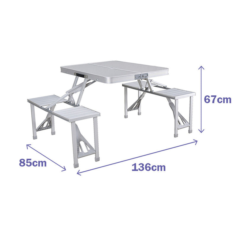 Marbueno Set Mesa y 4 Asientos con Agujero Sombrilla Plegable Aluminio Gris Camping y Playa 136X85X67 cm 10439 - Image 3 of 3