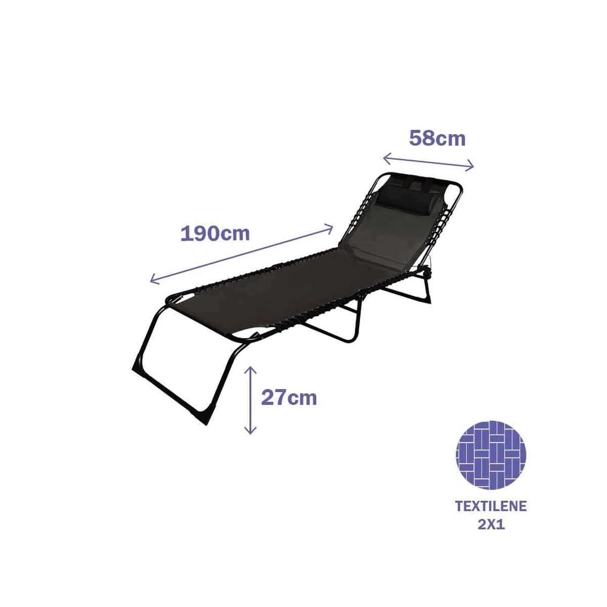 Tumbona Marbueno Negro 190 x 27 x 58 cm - Image 3 of 3