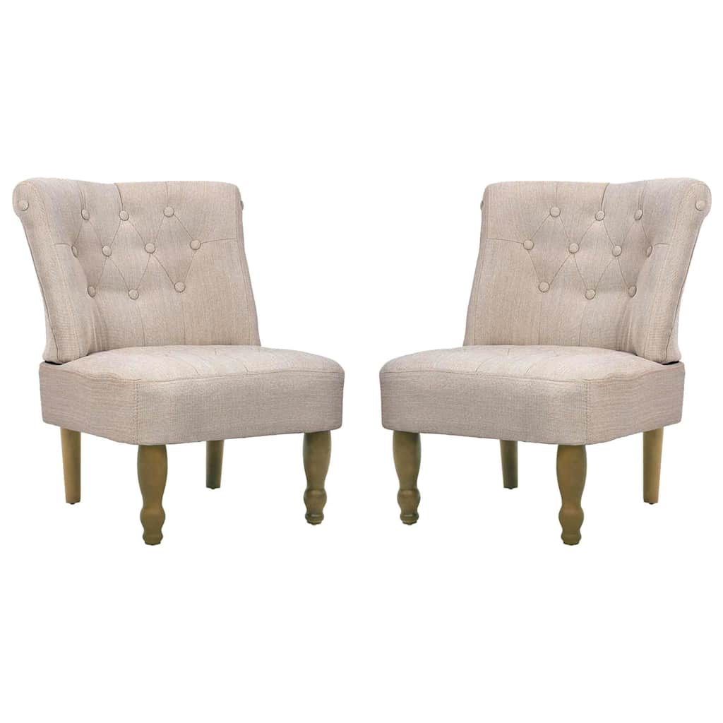 vidaXL Sillones de Estilo Francés, 2 piezas, Tejido de Poliéster Crema, 54 x 66,5 x 70 cm - Image 2 of 8