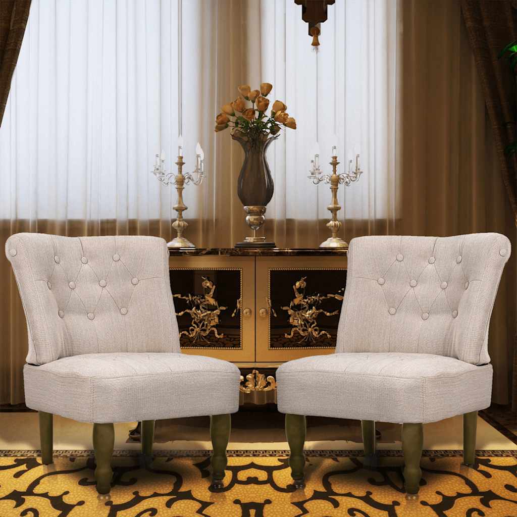 vidaXL Sillones de Estilo Francés, 2 piezas, Tejido de Poliéster Crema, 54 x 66,5 x 70 cm - Image 1 of 8