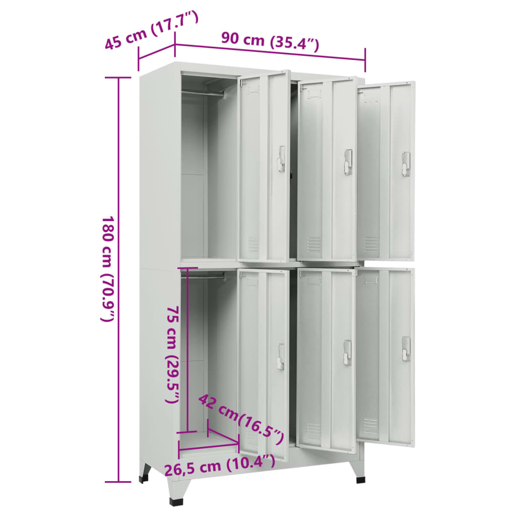 vidaXL Taquilla con Llave de 6 Compartimentos de Acero 90x45x180 cm - Image 6 of 7