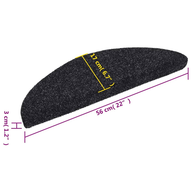 vidaXL Tappetini per scale autoadesivi 15 pz 56x17x3 cm neri semicircolari - Image 7 of 7