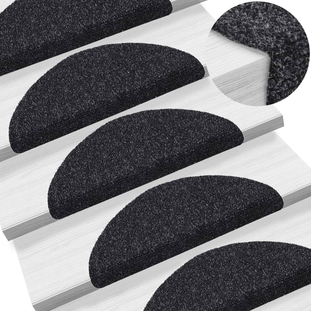 vidaXL Tappetini per scale autoadesivi 15 pz 56x17x3 cm neri semicircolari - Image 1 of 7