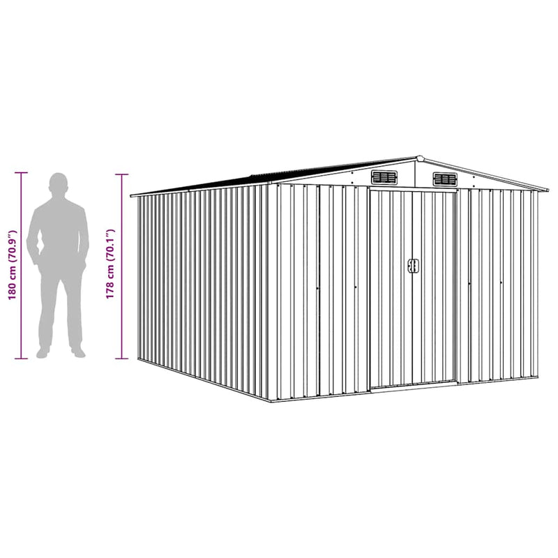 vidaXL Galvanized Steel Garden Shed 257x298x178 cm Grey - Image 10 of 10