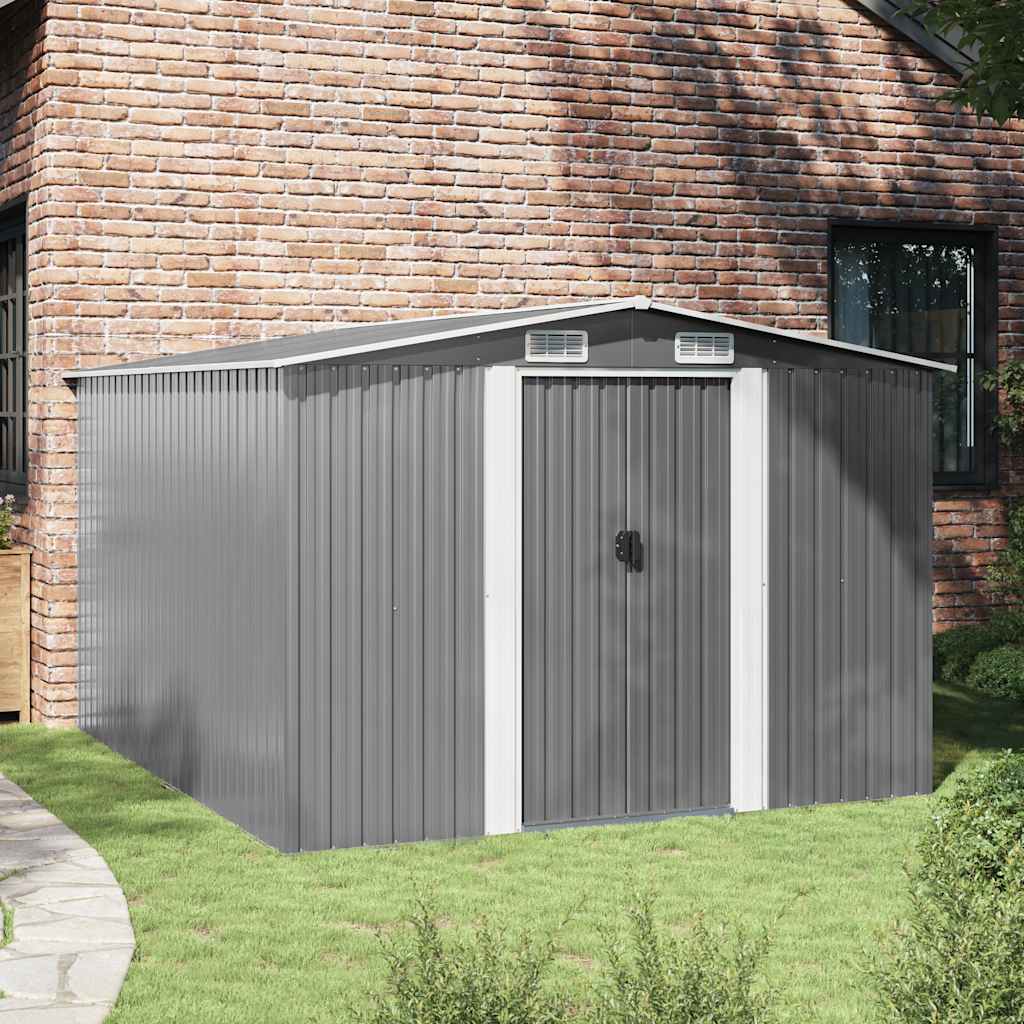 vidaXL Galvanized Steel Garden Shed 257x298x178 cm Grey - Image 2 of 10