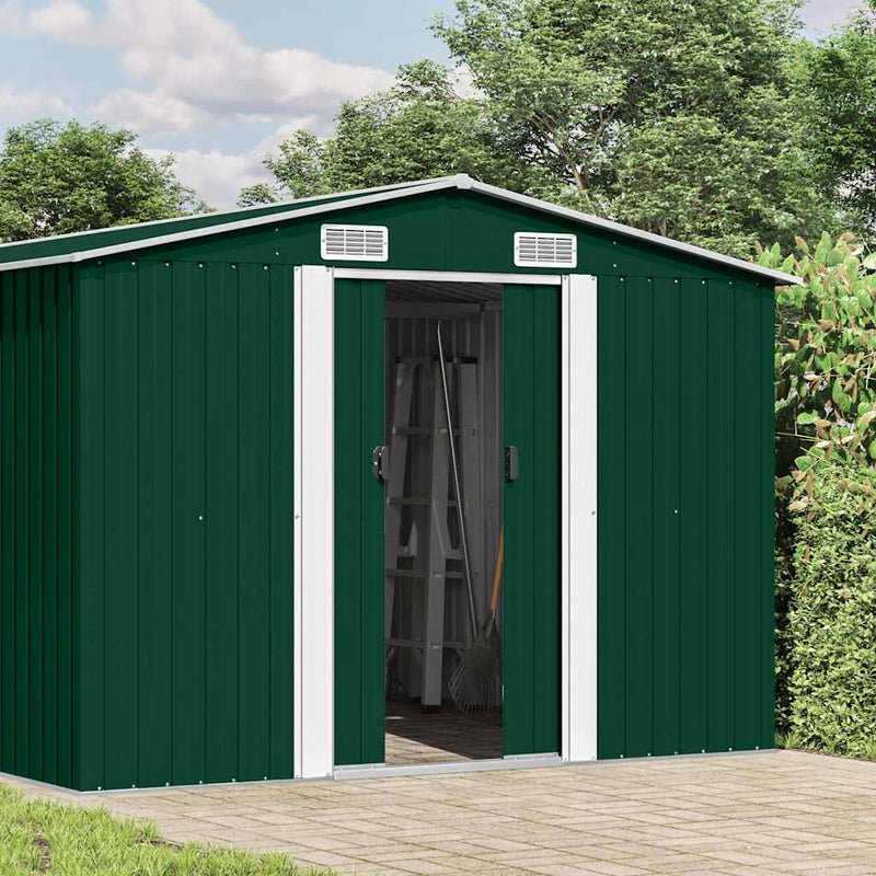 vidaXL Galvanized Steel Garden Shed 257x392x181 cm Green - Image 1 of 8