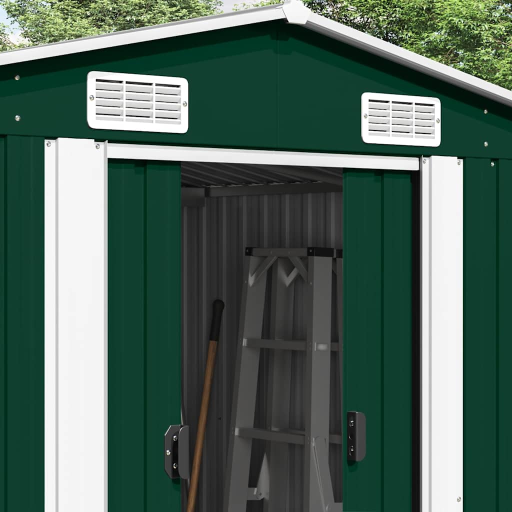 vidaXL Galvanized Steel Garden Shed 257x392x181 cm Green - Image 2 of 8