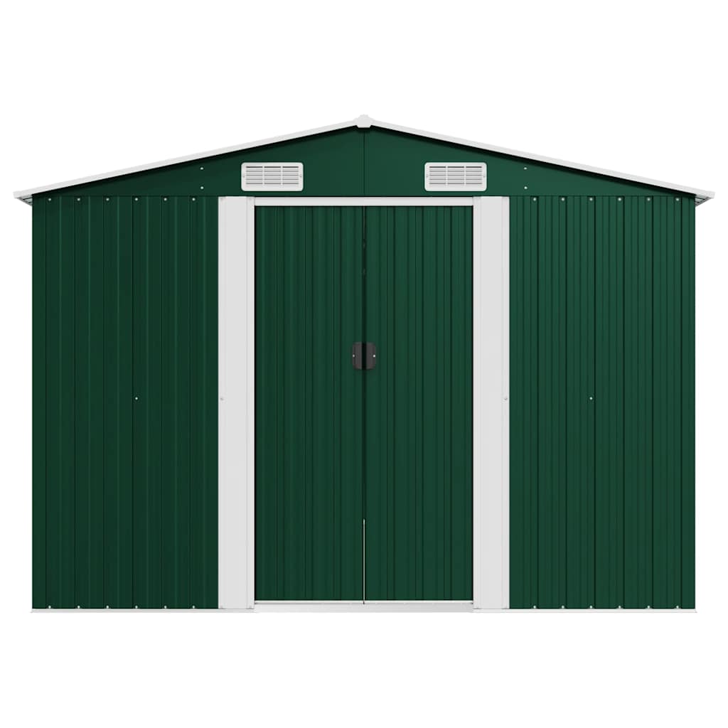 vidaXL Galvanized Steel Garden Shed 257x392x181 cm Green - Image 3 of 8