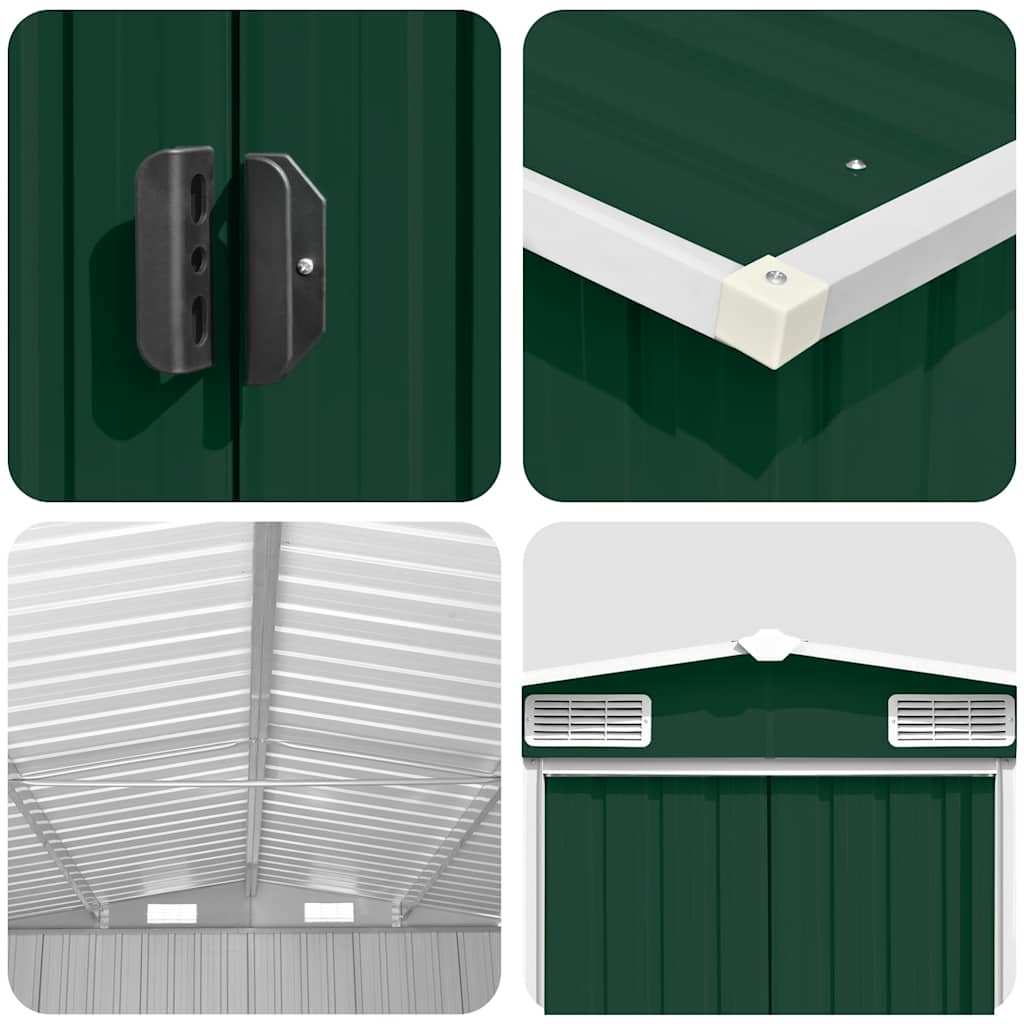 vidaXL Galvanized Steel Garden Shed 257x392x181 cm Green - Image 6 of 8