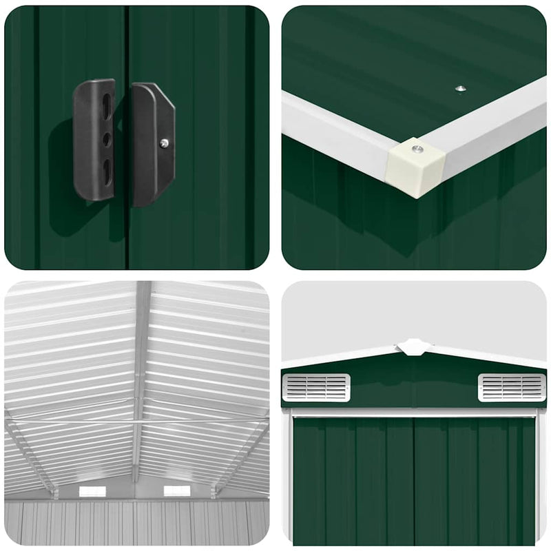 vidaXL Galvanized Steel Garden Shed 257x392x181 cm Green - Image 6 of 8