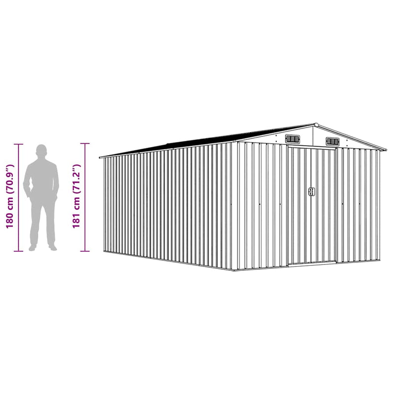 vidaXL Galvanized Steel Garden Shed 257x392x181 cm Green - Image 8 of 8