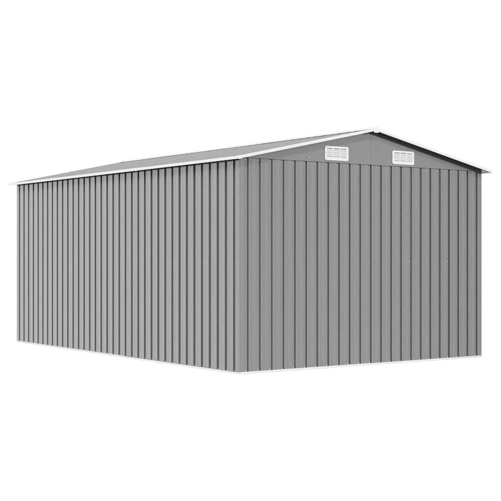 vidaXL Galvanized Steel Garden Shed 257x392x181 cm Gray - Image 6 of 9