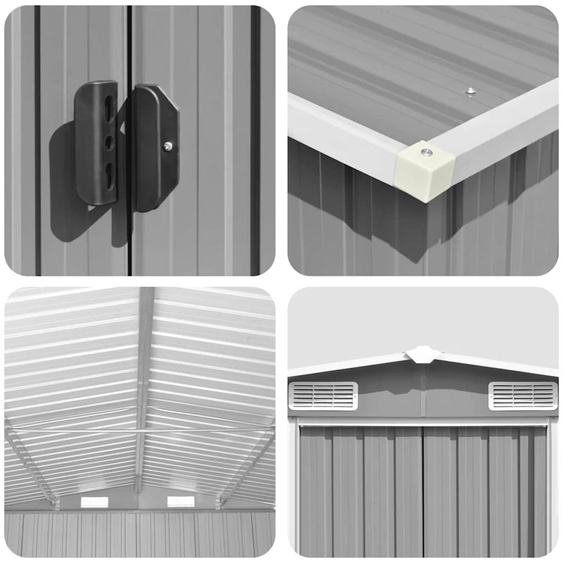 vidaXL Galvanized Steel Garden Shed 257x392x181 cm Gray - Image 7 of 9