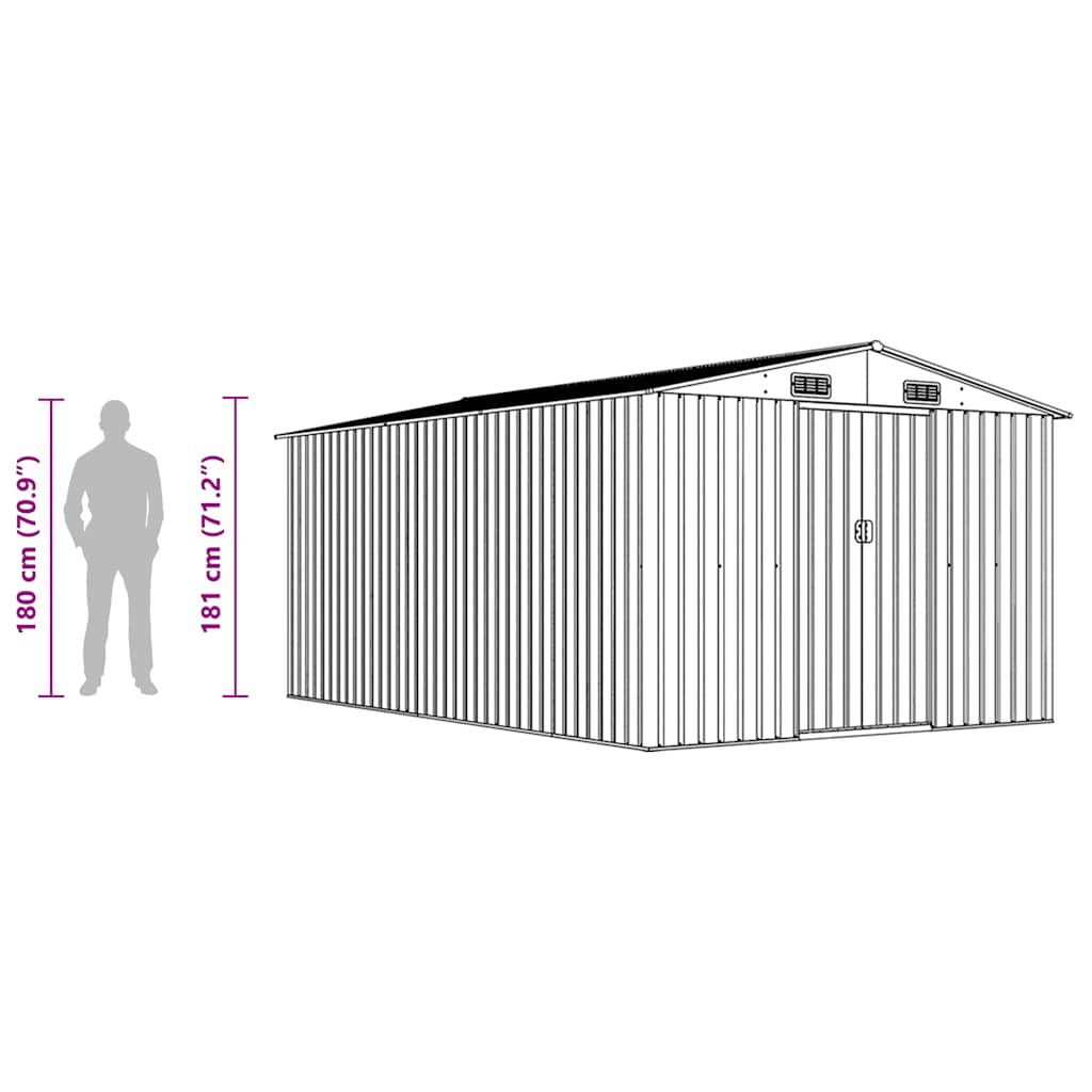 vidaXL Caseta de Jardín de Acero Galvanizado 257x392x181 cm Antracita - Image 15 of 16