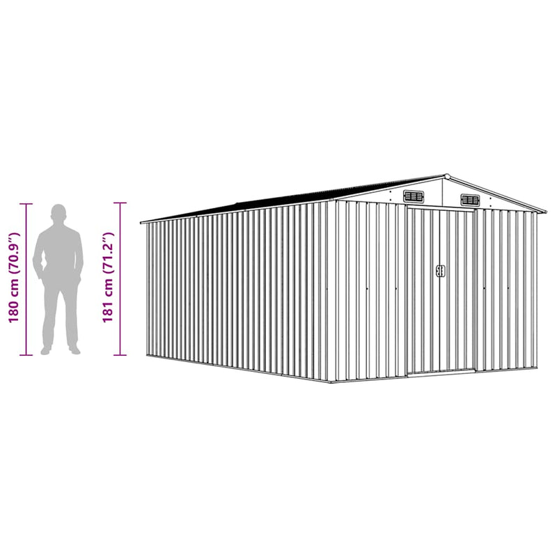 vidaXL Caseta de Jardín de Acero Galvanizado 257x392x181 cm Antracita - Image 15 of 16