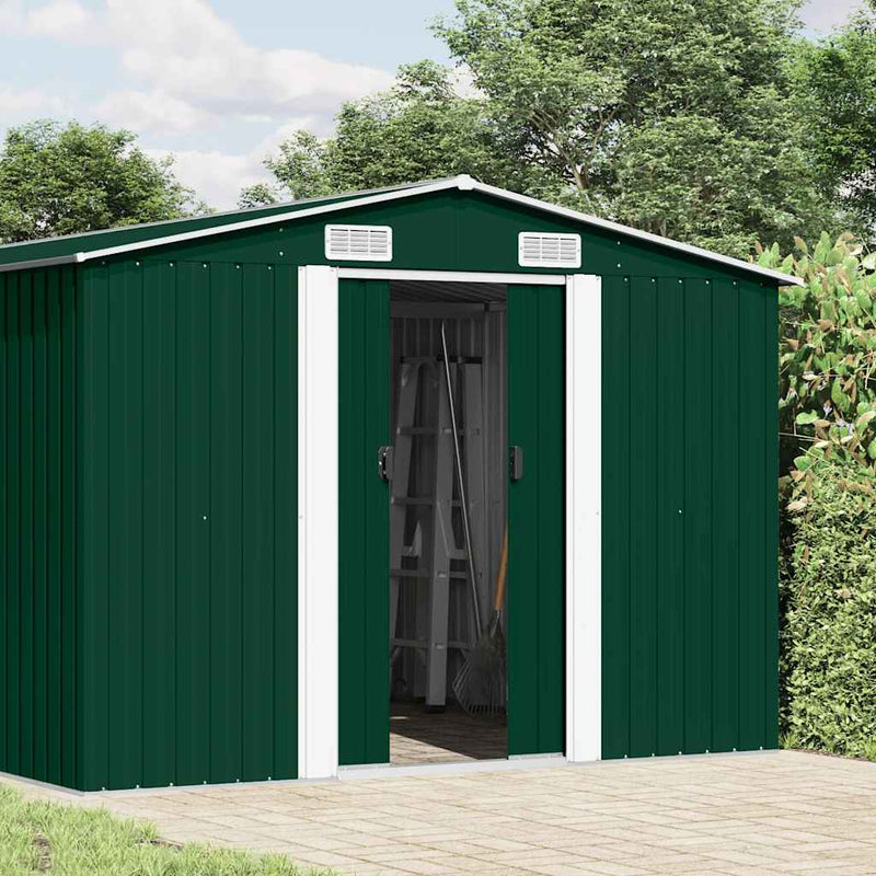 vidaXL Garden Shed Galvanised Steel 257x489x181 cm Green - Image 1 of 8