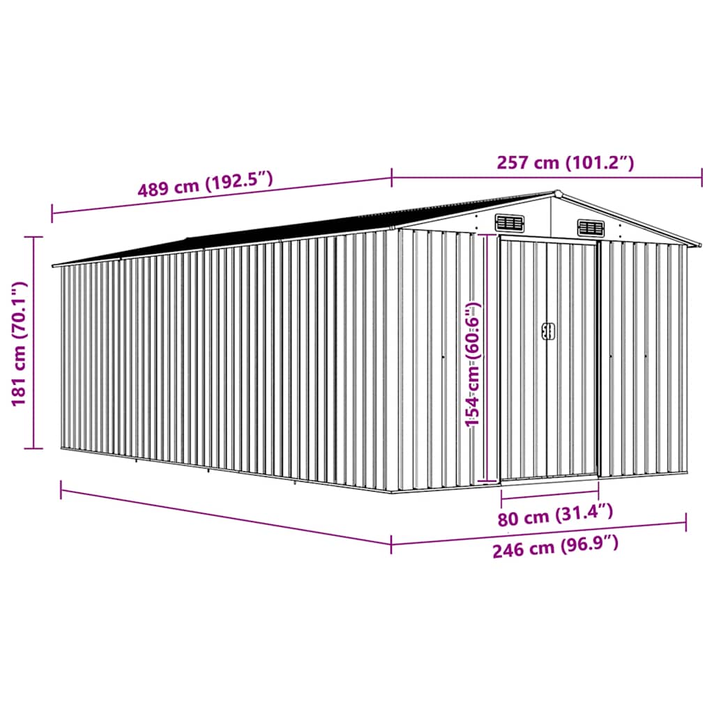 vidaXL Garden Shed Galvanised Steel 257x489x181 cm Green - Image 7 of 8