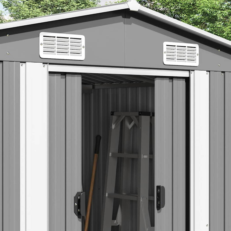 vidaXL Galvanized Steel Garden Shed, 257x489x181 cm, Grey - Image 2 of 8
