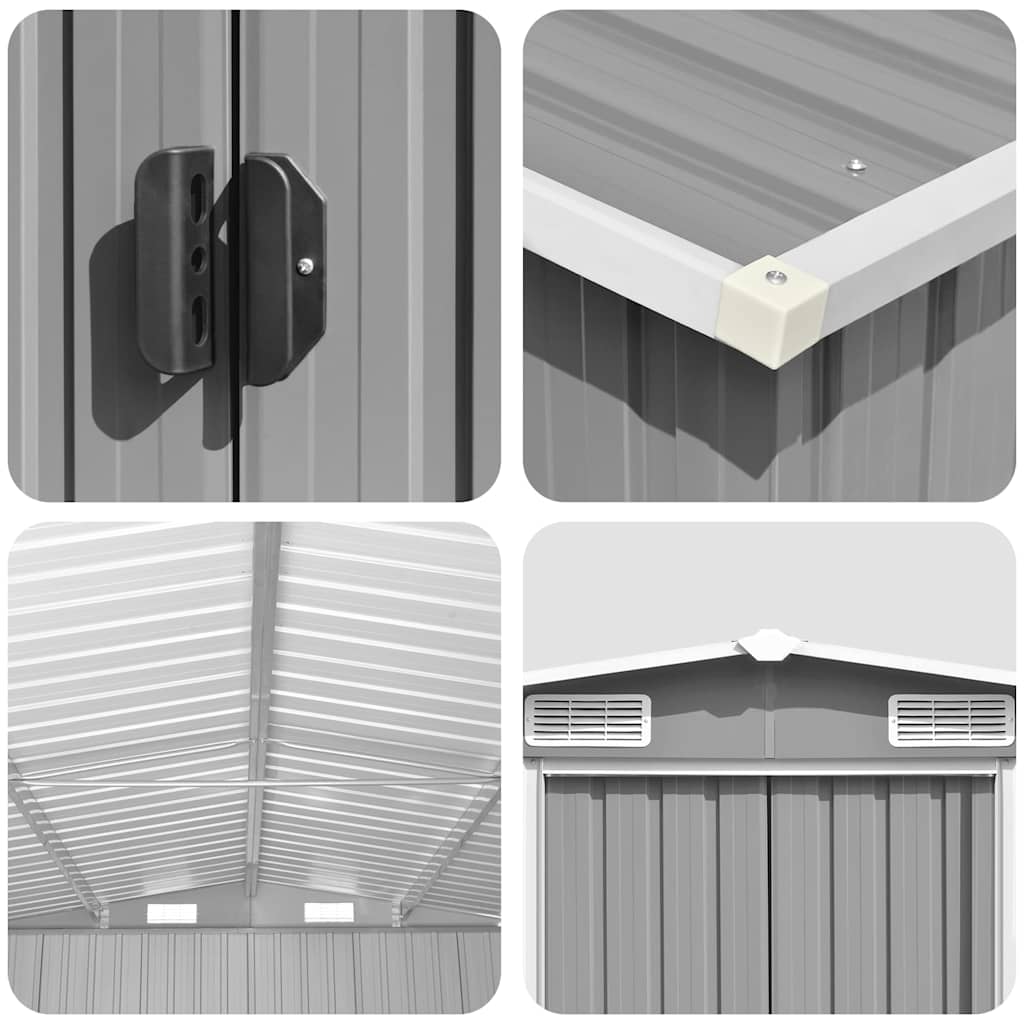 vidaXL Galvanized Steel Garden Shed, 257x489x181 cm, Grey - Image 6 of 8